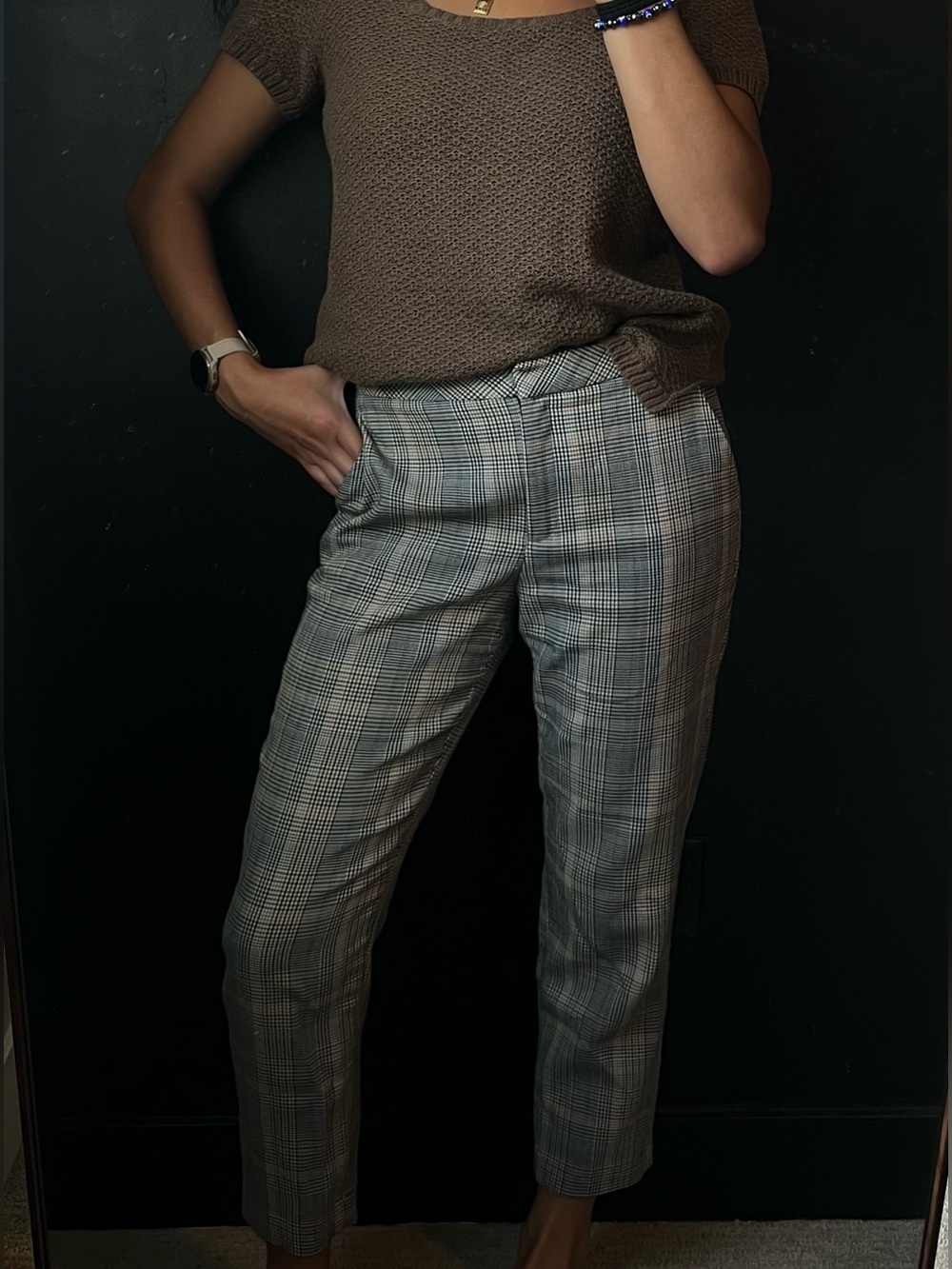 H&M Gray Plaid Straight-Leg Trousers